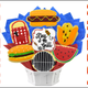 King of the Grill cookie bouquet featuring sugar cookies shaped like a grill, apron, hot dog, etc.